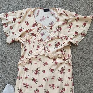 Vici Cream and Red Floral High Low Dress